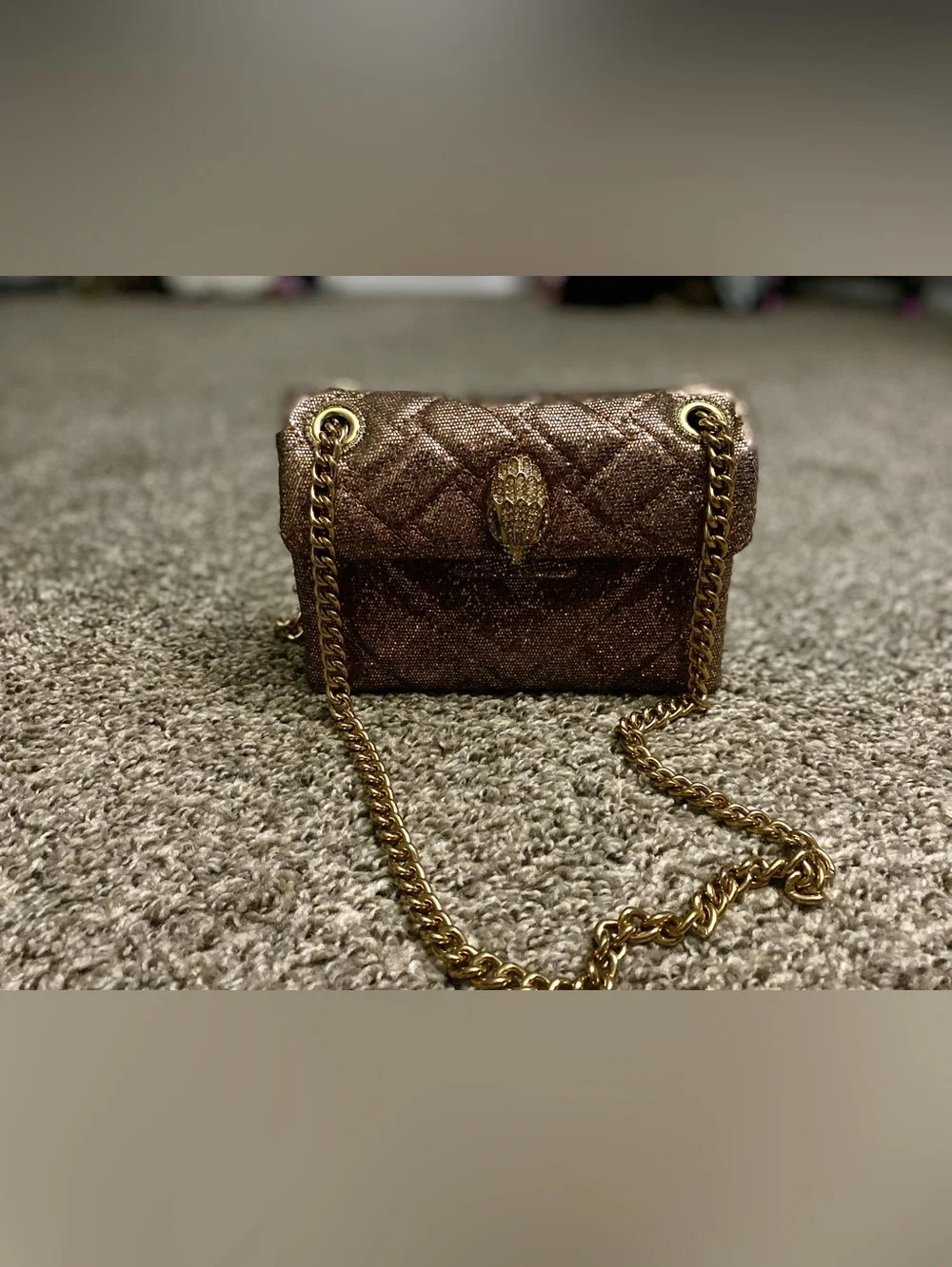 Kurt Geiger Quilted Metallic Brown Gold Chain Shoulder Purse